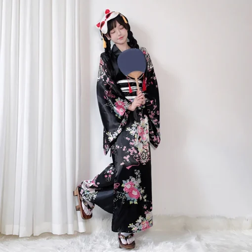 Kadın Plus Size Japon Kimono Yukata – Anime Cosplay, Geyşa Kostümü, Parti ve Fotoğraf Çekimi için Bornoz Stil - Görsel 4
