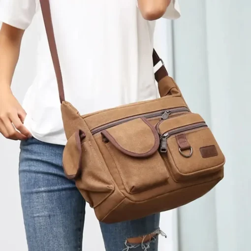 Unisex Vintage Crossbody Çanta – Tek Askılı, Rahat Omuzdan Askılı Seyahat Çantası (Erkek/Kadın) - Görsel 4