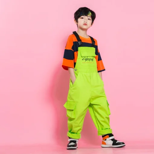 Çocuk Hip-Hop ve Sokak Dans Kostüm Seti – Kız & Erkek için Sahne Performansı Pisti Takım Elbise, Sırt Çantalı Pantolonlu Moda Seti - Görsel 12