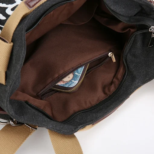 Kadın Kanvas Tote Çanta – Ayarlanabilir Askılı, Vintage Stil, Fermuarlı ve Polyester Astarlı Omuz Çantası - Görsel 6