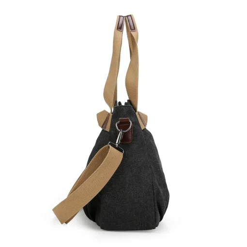 Kadın Kanvas Tote Çanta – Ayarlanabilir Askılı, Vintage Stil, Fermuarlı ve Polyester Astarlı Omuz Çantası - Görsel 4