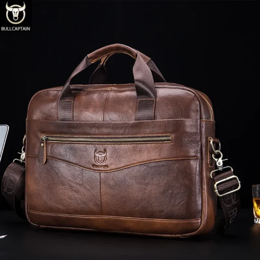 Hakiki Deri Erkek Evrak Çantası | BULLCAPTAIN 14 inç Laptop & Ofis Çantası