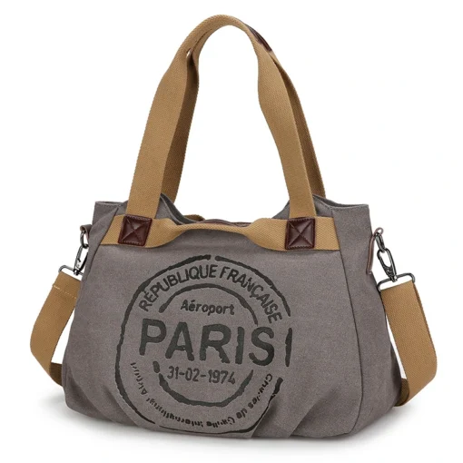 Kadın Kanvas Tote Çanta – Ayarlanabilir Askılı, Vintage Stil, Fermuarlı ve Polyester Astarlı Omuz Çantası - Görsel 9