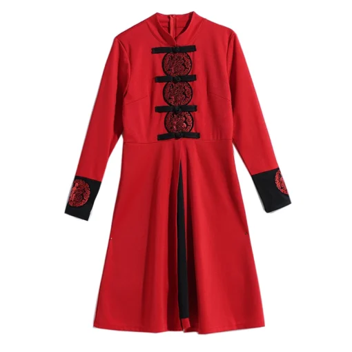 Kadın Kırmızı Cheongsam Qipao Elbise – Retro Tarz, Şenlik İçin Geliştirilmiş Çin Geleneksel Elbise (M-5XL Beden) - Görsel 6