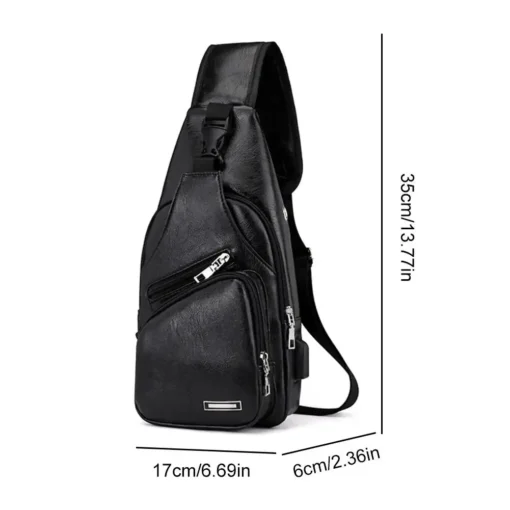 Basit ve Şık PU Deri Göğüs Çantası – Erkek USB Şarj Girişli, Düz Renk, Çok Fonksiyonlu Crossbody Model - Görsel 2