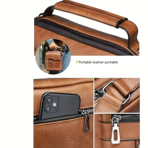 Erkek Crossbody Çanta - PU Deri, Flap Kapaklı, İş ve Seyahat için Katı Renk Messenger Çanta - Görsel 4