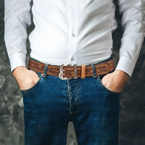 BISON DENIM Erkek Hakiki Deri Kemer – Yüksek Kaliteli Lüks Pin Tokalı Kot ve Günlük Kullanım için Vintage Tarz Kemer - Görsel 3
