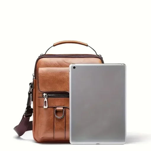 Erkek Crossbody Çanta - PU Deri, Flap Kapaklı, İş ve Seyahat için Katı Renk Messenger Çanta - Görsel 5