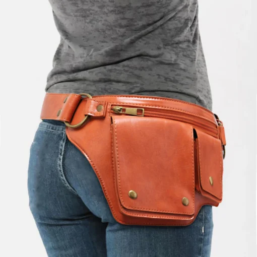 Punk Motosiklet Tarzı Retro Bel Çantası – Ayarlanabilir Kemerli, Doğa Sporlarına Uygun Moda Fanny Pack - Görsel 3