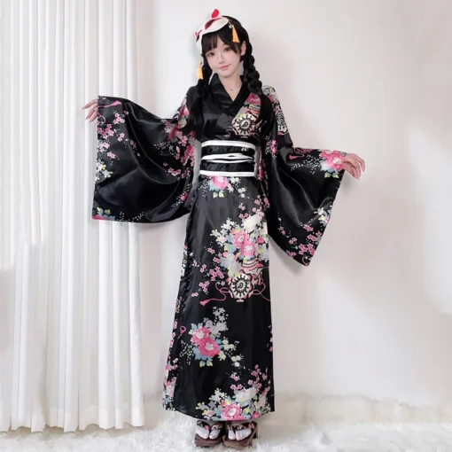 Kadın Plus Size Japon Kimono Yukata – Anime Cosplay, Geyşa Kostümü, Parti ve Fotoğraf Çekimi için Bornoz Stil