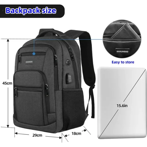 DOXUNGOO Su Geçirmez Laptop Sırt Çantası – 15.6 inç Bilgisayar Uyumu, USB ve Kulaklık Girişli, Nefes Alabilen Büyük Kapasiteli Çanta - Görsel 2