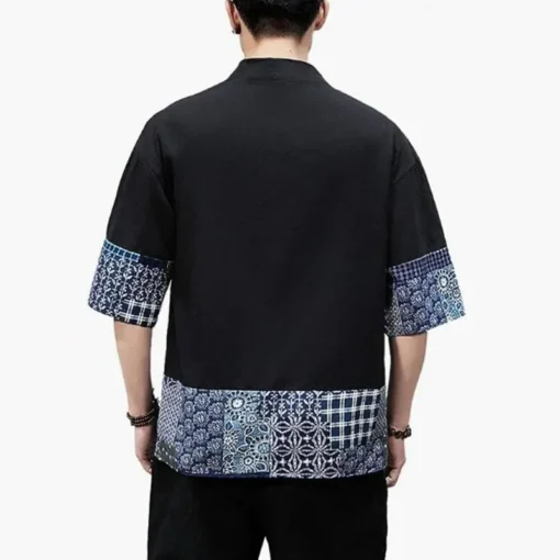 Erkek Japon Tarzı Kimono Hırka – 3/4 Kollu, Pamuk Keten, Rahat Kesim Yazlık Gömlek Ceket - Görsel 6