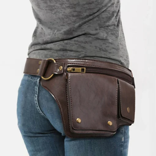 Punk Motosiklet Tarzı Retro Bel Çantası – Ayarlanabilir Kemerli, Doğa Sporlarına Uygun Moda Fanny Pack - Görsel 4
