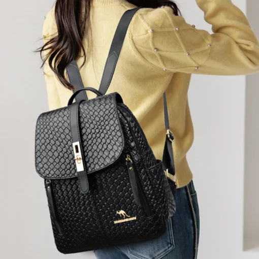 Lüks Kadın Deri Sırt Çantası | Siyah Vintage Rahat Sırt Çanta | Kızlar İçin Okul ve Günlük Kullanım Mochila Modeli - Görsel 5