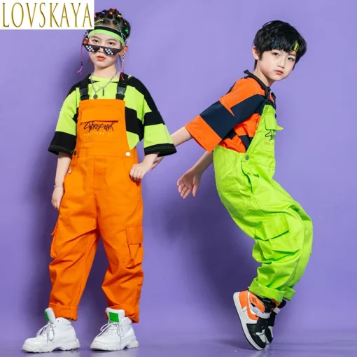 Çocuk Hip-Hop ve Sokak Dans Kostüm Seti – Kız & Erkek için Sahne Performansı Pisti Takım Elbise, Sırt Çantalı Pantolonlu Moda Seti - Görsel 4