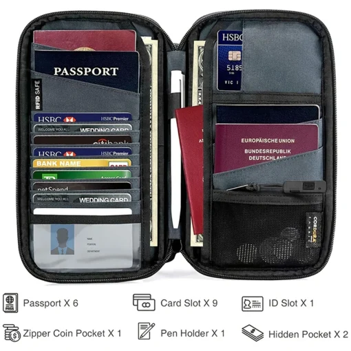 RFID Korumalı Su Geçirmez Seyahat Pasaport Cüzdanı – Çok Fonksiyonlu Aile Belge ve Kart Organizatörü - Görsel 4