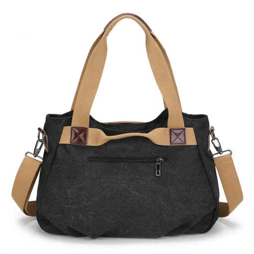Kadın Kanvas Tote Çanta – Ayarlanabilir Askılı, Vintage Stil, Fermuarlı ve Polyester Astarlı Omuz Çantası - Görsel 3