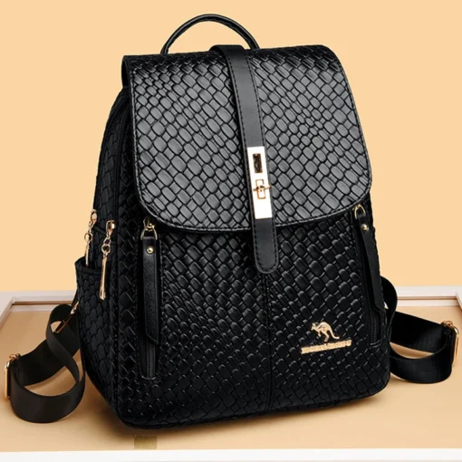 Lüks Kadın Deri Sırt Çantası | Siyah Vintage Rahat Sırt Çanta | Kızlar İçin Okul ve Günlük Kullanım Mochila Modeli