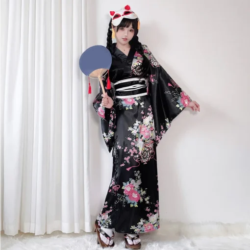 Kadın Plus Size Japon Kimono Yukata – Anime Cosplay, Geyşa Kostümü, Parti ve Fotoğraf Çekimi için Bornoz Stil - Görsel 3