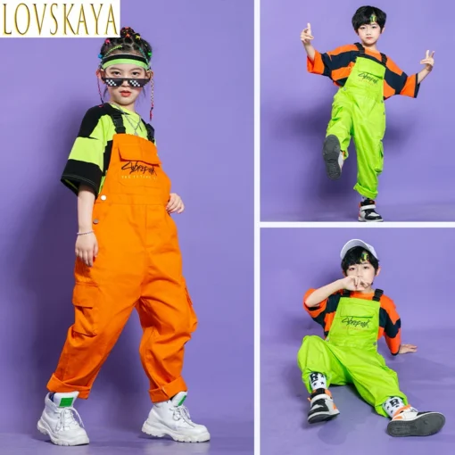 Çocuk Hip-Hop ve Sokak Dans Kostüm Seti – Kız & Erkek için Sahne Performansı Pisti Takım Elbise, Sırt Çantalı Pantolonlu Moda Seti - Görsel 3