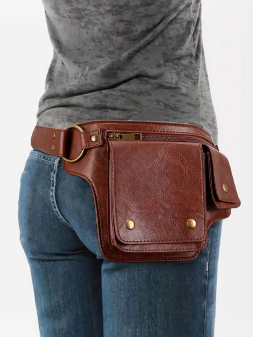 Punk Motosiklet Tarzı Retro Bel Çantası – Ayarlanabilir Kemerli, Doğa Sporlarına Uygun Moda Fanny Pack - Görsel 7