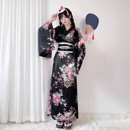 Kadın Plus Size Japon Kimono Yukata – Anime Cosplay, Geyşa Kostümü, Parti ve Fotoğraf Çekimi için Bornoz Stil - Görsel 2