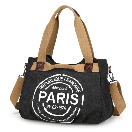 Kadın Kanvas Tote Çanta – Ayarlanabilir Askılı, Vintage Stil, Fermuarlı ve Polyester Astarlı Omuz Çantası - Görsel 10