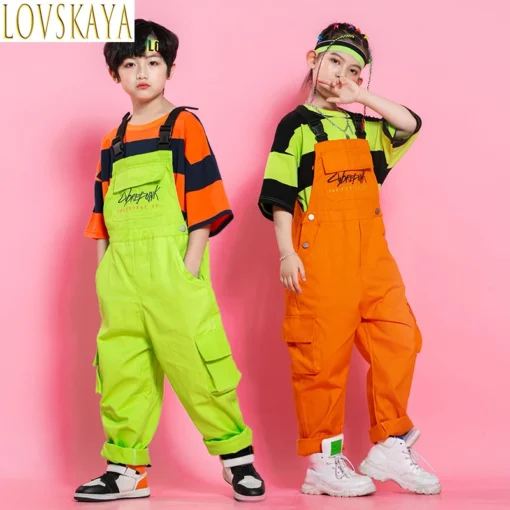 Çocuk Hip-Hop ve Sokak Dans Kostüm Seti – Kız & Erkek için Sahne Performansı Pisti Takım Elbise, Sırt Çantalı Pantolonlu Moda Seti