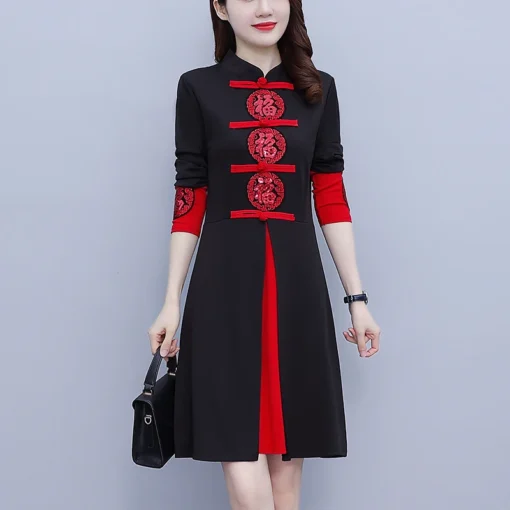 Kadın Kırmızı Cheongsam Qipao Elbise – Retro Tarz, Şenlik İçin Geliştirilmiş Çin Geleneksel Elbise (M-5XL Beden) - Görsel 7