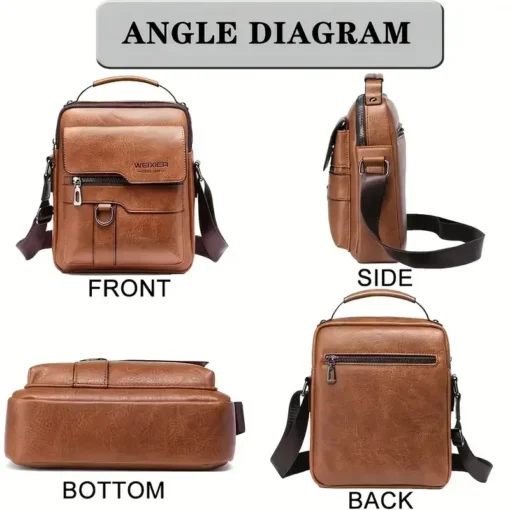 Erkek Crossbody Çanta - PU Deri, Flap Kapaklı, İş ve Seyahat için Katı Renk Messenger Çanta - Görsel 3