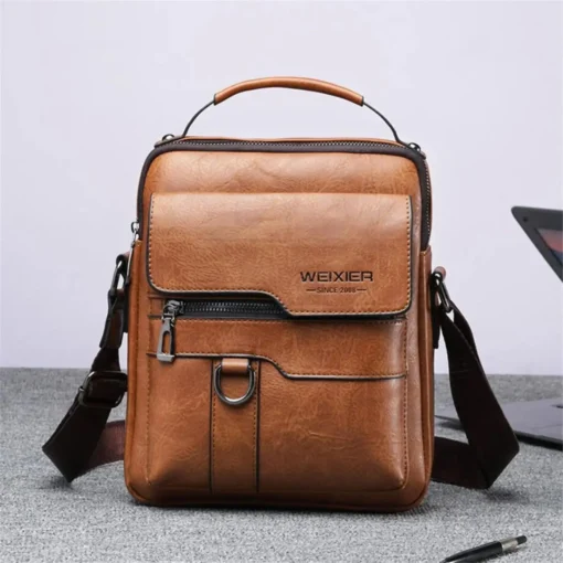 Erkek Crossbody Çanta - PU Deri, Flap Kapaklı, İş ve Seyahat için Katı Renk Messenger Çanta - Görsel 2