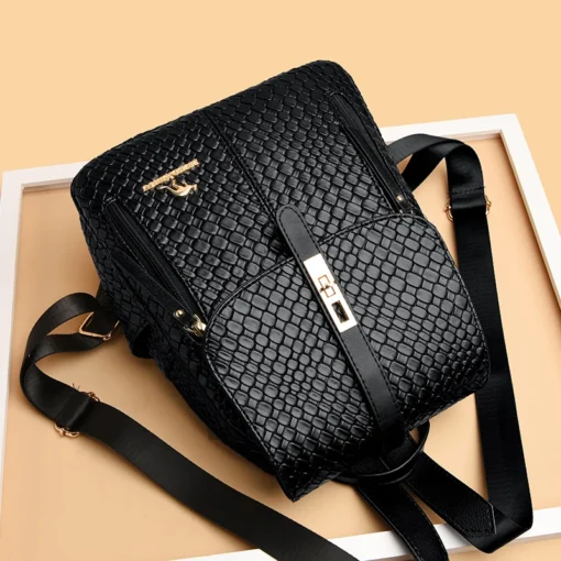 Lüks Kadın Deri Sırt Çantası | Siyah Vintage Rahat Sırt Çanta | Kızlar İçin Okul ve Günlük Kullanım Mochila Modeli - Görsel 4