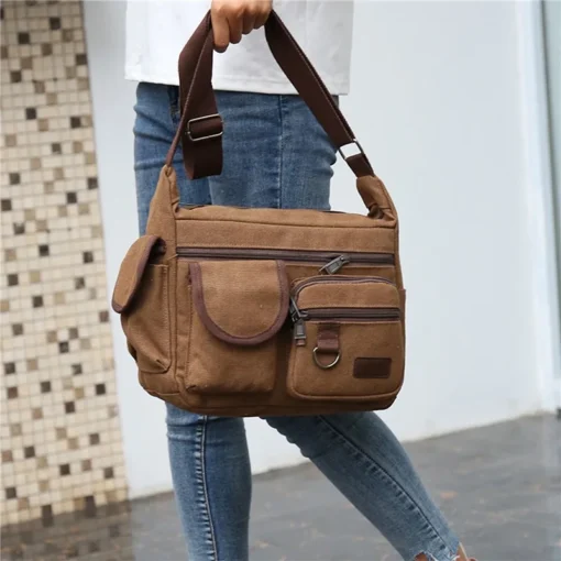 Erkek Kanvas Crossbody Omuz Çantası – Lüks Messenger Model, Seyahat ve Günlük Kullanım için Yüksek Kaliteli El ve Postacı Çantası - Görsel 5