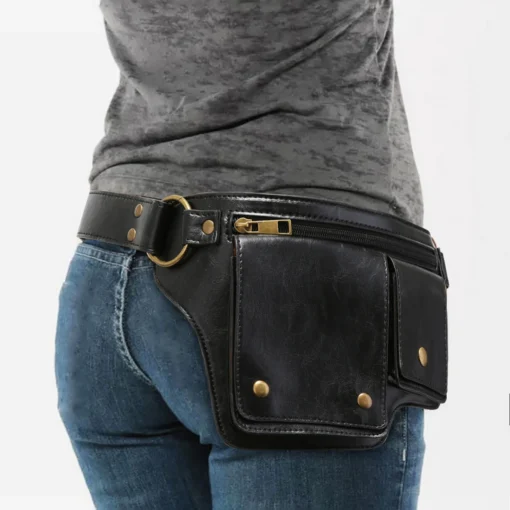 Punk Motosiklet Tarzı Retro Bel Çantası – Ayarlanabilir Kemerli, Doğa Sporlarına Uygun Moda Fanny Pack