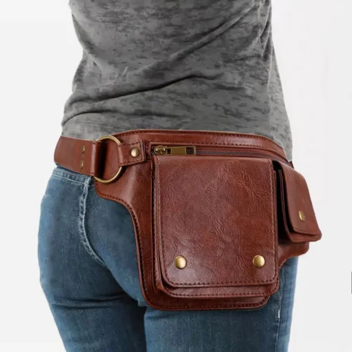Punk Motosiklet Tarzı Retro Bel Çantası – Ayarlanabilir Kemerli, Doğa Sporlarına Uygun Moda Fanny Pack - Görsel 2